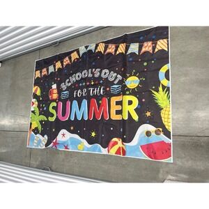 Schools Out For The Summer Banner Large Beach Theme Graduation Party Backdrop